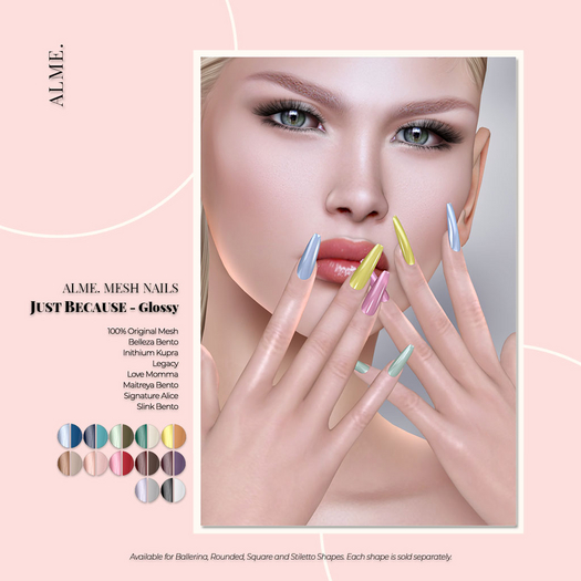 alme. Mesh Rounded Nails - Just Because - Glossy (boxed)