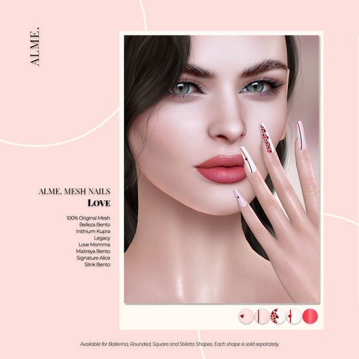 alme. Mesh Rounded Nails - Love (boxed)
