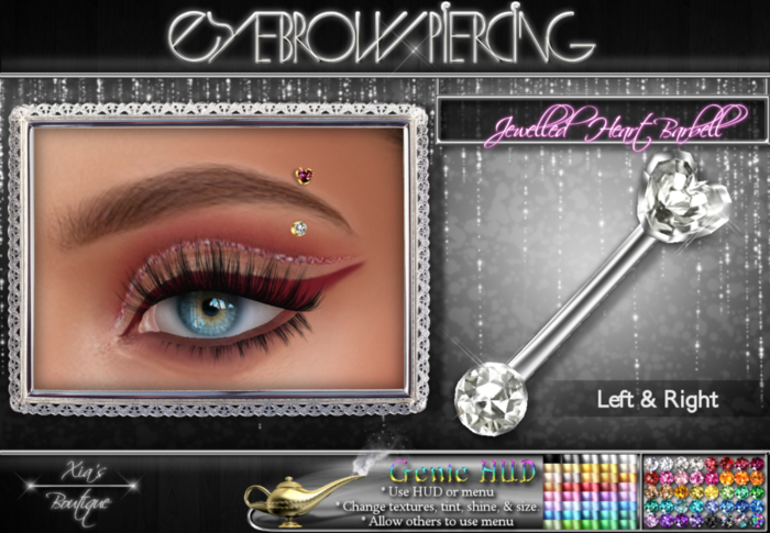 Diamond Heart Barbell Eyebrow Piercing