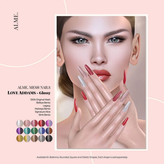 alme. Mesh Rounded Nails - Love Addams Glossy (boxed)
