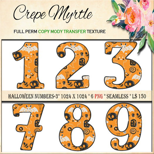 Crepe Myrtle Halloween Numbers PNG-3