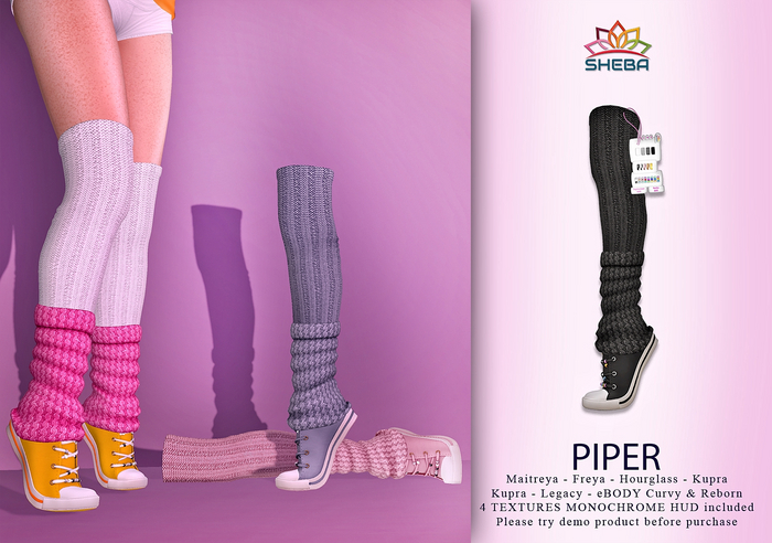 Piper Sneaker w Thigh High Socks & Leggings (Black Monochrome)  ~ Maitreya, Legacy, Kupra, Reborn