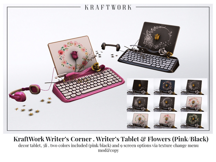 KraftWork Writer's Corner Tablet & Flowers (Add Me)