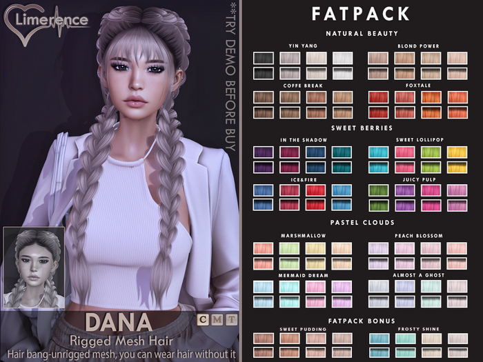Second Life Marketplace {Limerence} Dana hairFatpack
