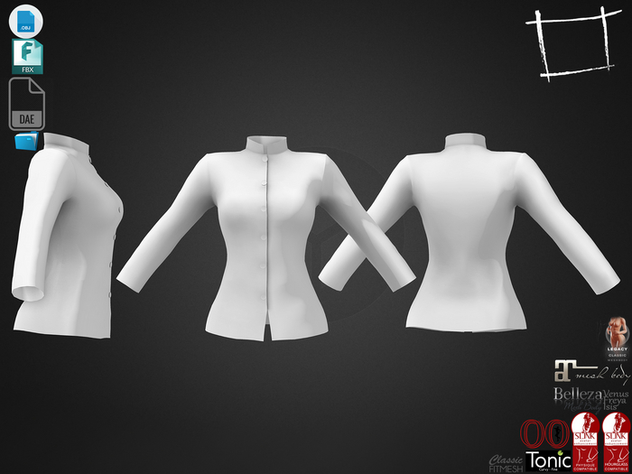 Dae Obj FBX For Standing Collar Closed Front Jacket Slink,Maitreya,Belleza,Tonic,Legacy,Ocacin Standard
