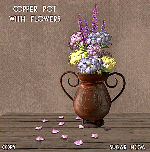 SN - Copper Pot with Purple Flowers and Scatter