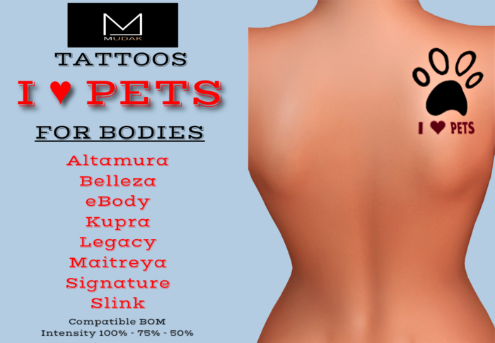 MUDAK TATTOOS - I LOVE PETS - FEMALE TATTOO