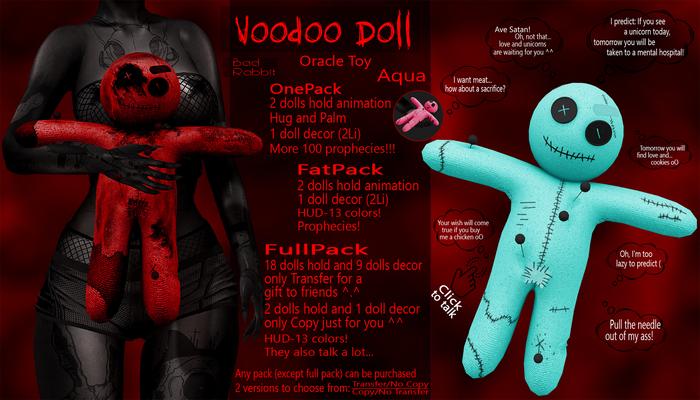 .:Bad Rabbit:. (Co/NTr) Voodoo Doll Oracle Toy Aqua
