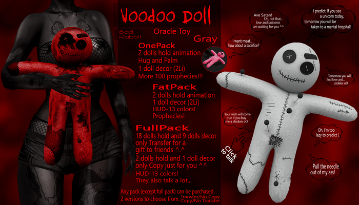 .:Bad Rabbit:. (Co/NTr) Voodoo Doll Oracle Toy Gray