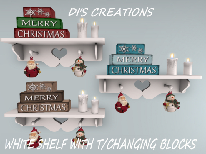 MERRY XMAS WHITE SHELF T/CHANGE CANDLES DECOR