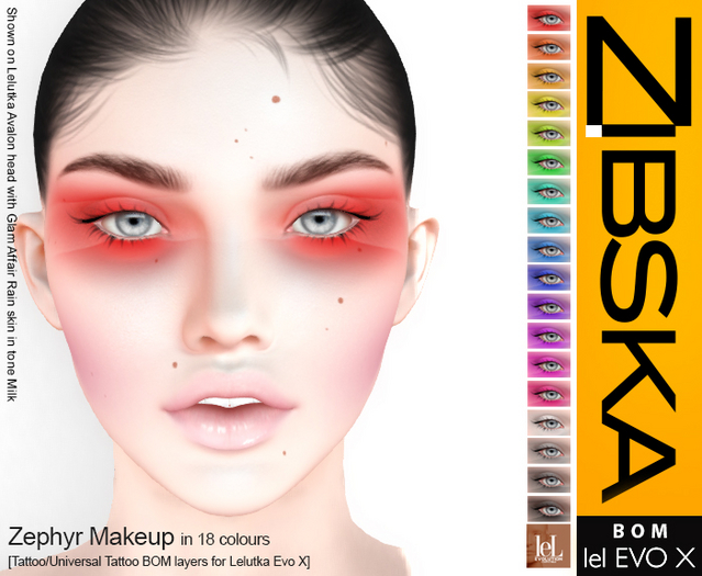 Zibska EVO X ~ Zephyr Makeup in 18 colors with tattoo and universal tattoo BOM layers