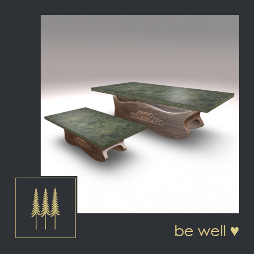 Woodland Fantasy Tables - Dining Table and Coffee (or Tiny) Table, Wood and Marble (Texture Change) - Mesh C/M