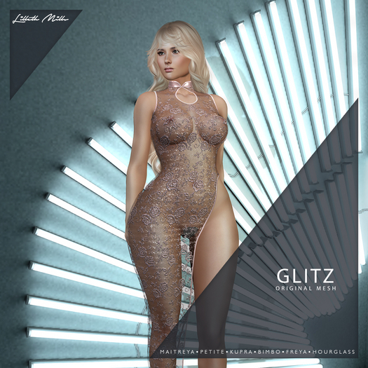 LM GLITZ - Rose Peach - High Slit Lace Gown for Maitreya Petite Kupra Bimbo Legacy Freya Hourglass 