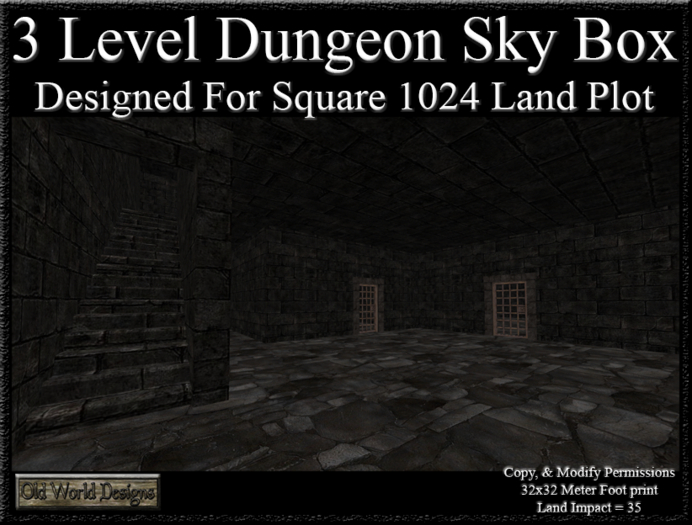 Old World Designs 32 x 32 3 Level Castle Dungeon Sky box Designed For 1024 Land Plot