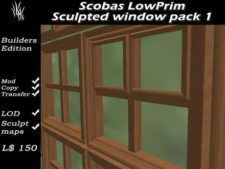 Second Life Marketplace - Scobas Full Perm sculpted windows pack 1