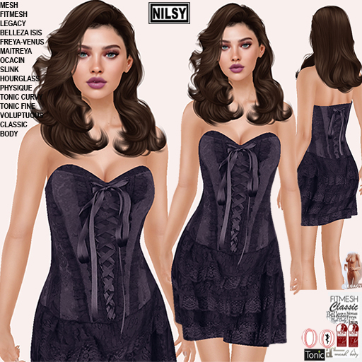 PURPLE CORSET DRESS,CL&MESH BODY