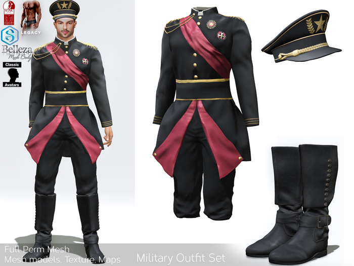 Full Perm Mesh Men's Military Outfit Set for Signature Gianni, Slink Male, Belleza Jake, Legacy & Classic Fitmesh