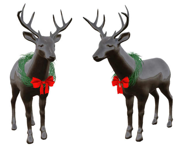 Bronze Reindeer Statues with Christmas Wreath and Bow - Copy/Mod