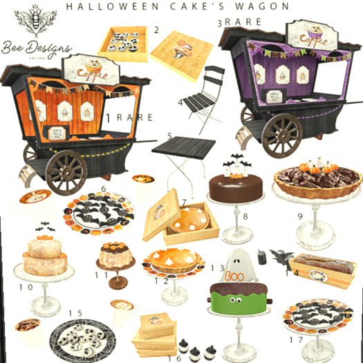 01 Bee Designs Halloween Cake's Wagon RARE