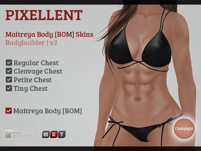 Pixellent : Maitreya Body BOM - Bodybuilder v2 - Champagne [HUD]