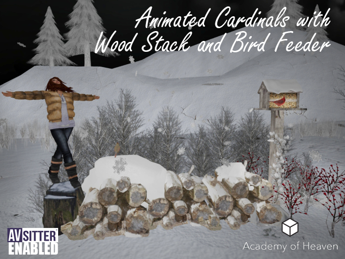Animated Cardinals w / Wood Stack and Bird Feeder