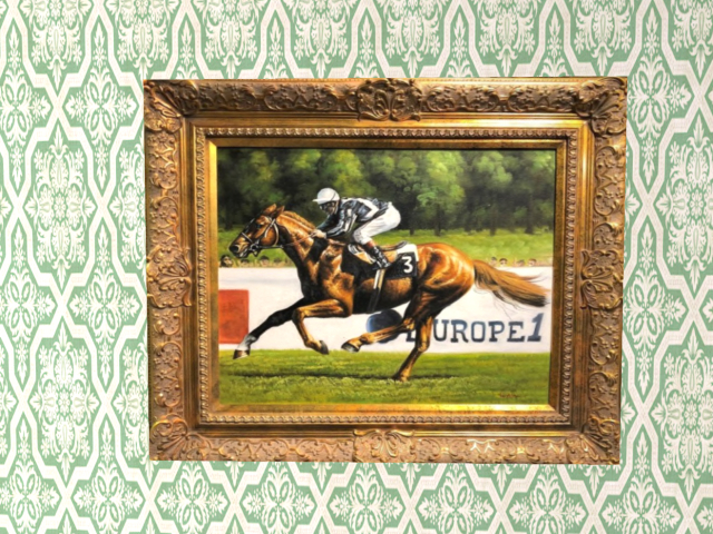 Racehorse Oil Painting In Gold Frame