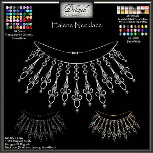 Beloved Jewelry : Halene Necklace (Texture Change) Gold, Silver, Diamond, Maitreya, Legacy, Slink HourGlass