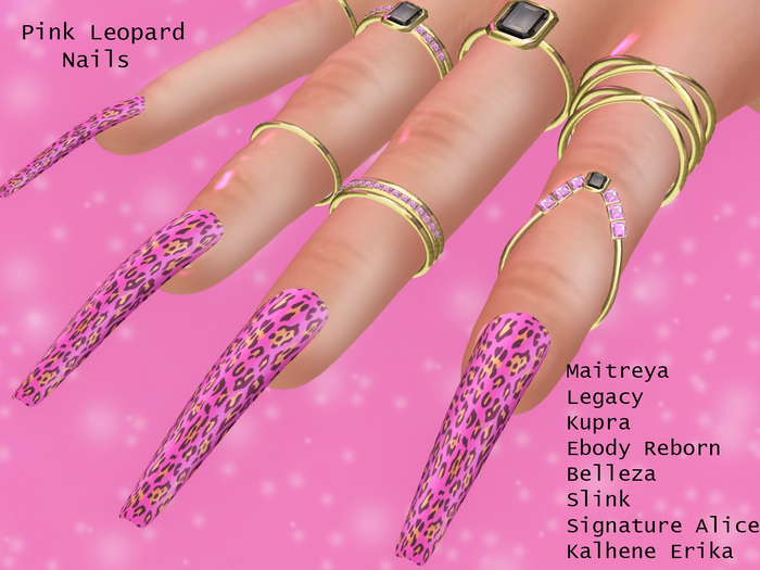 Pink Leopard Nails//Maitreya-Legacy-Kupra-Reborn-Slink-Belleza