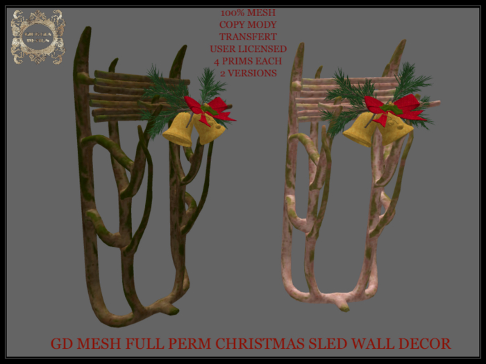 GD MESH FULL PERM CHRISTMAS SLED WALL DECOR