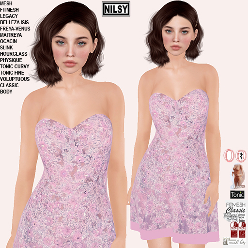 PINK FLOWER BEADED DRESS,CL&MESH BODY