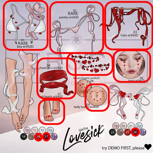 ERSCH - Lovesick Gacha KUPRA KUPS Red/Blood Set + RARES