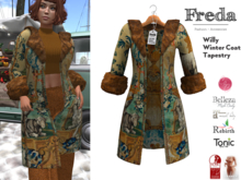"Freda" Willy Open Winter Coat Ginger Beige Antique Tapestry, Fur Collar, Cinn&Chai, Rebirth, Slink Tonic Belleza Legacy