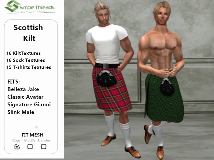 ! Simple Threads ! Scottish Kilt for Belleza, Classic, Signature, Slink