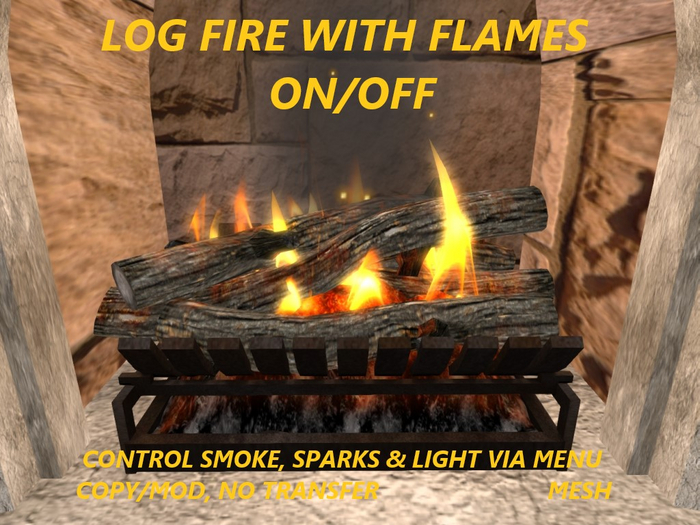 LOG FIRE WITH FLAMES ON/OFF