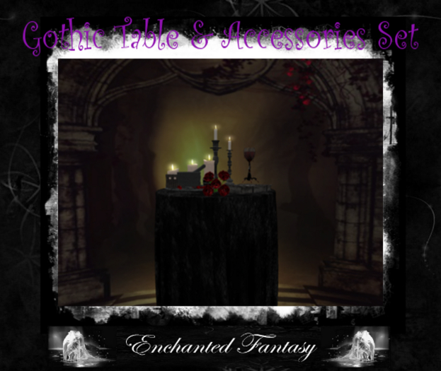 Gothic Table & Roses Goblet Book Candles Decor Set