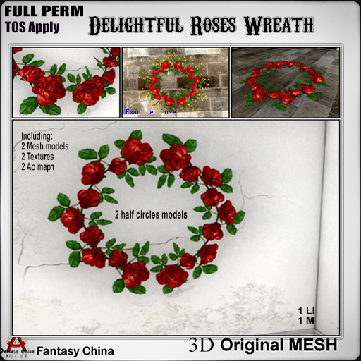 Full Perm Mesh Delightful Roses Wreath 