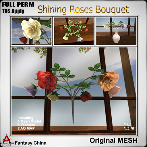 Full Perm Mesh Shining Roses Bouquet 