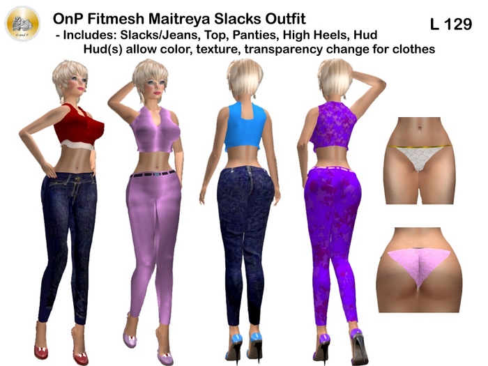 OnP Mesh Maitreya Slacks and Top Outfit G2