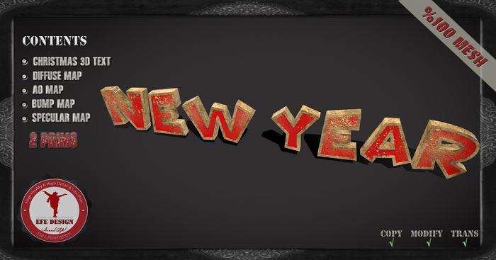 (Efe Design) 3D Text Christmas New Year Sign Fullperm 