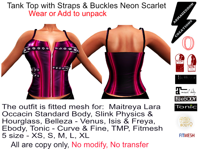 TANK TOP WITH STRAPS & BUCKLES NEON SCARLET 20211111