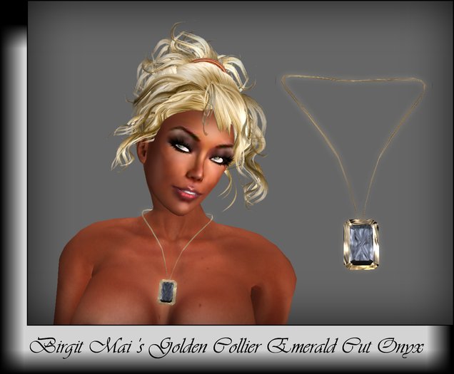 Birgit Mai's Golden Necklace & Emerald Cut Onyx (BOXED)