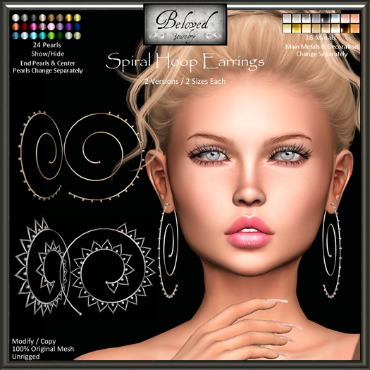 Beloved Jewelry : Spiral Hoop Threader Earrings (Texture Change Metals) Silver, Gold, Large Hoops Earrings