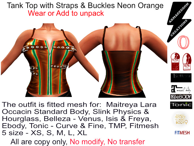 TANK TOP WITH STRAPS & BUCKLES NEON ORANGE 20211112