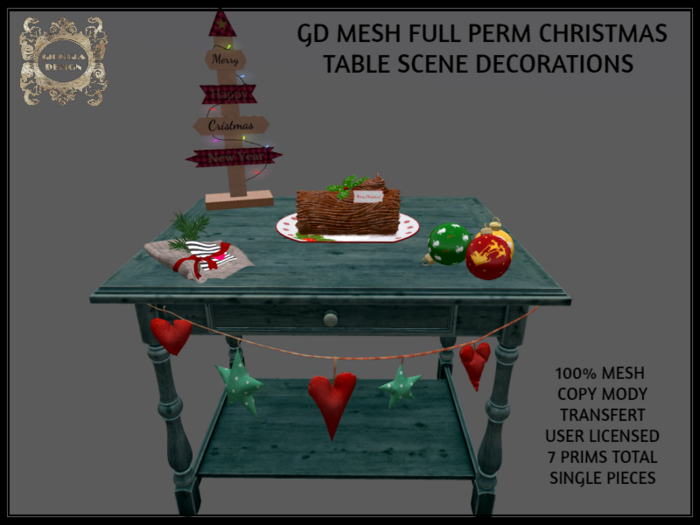 GD MESH FULL PERM CHRISTMAS TABLE SCENE DECORATIONS