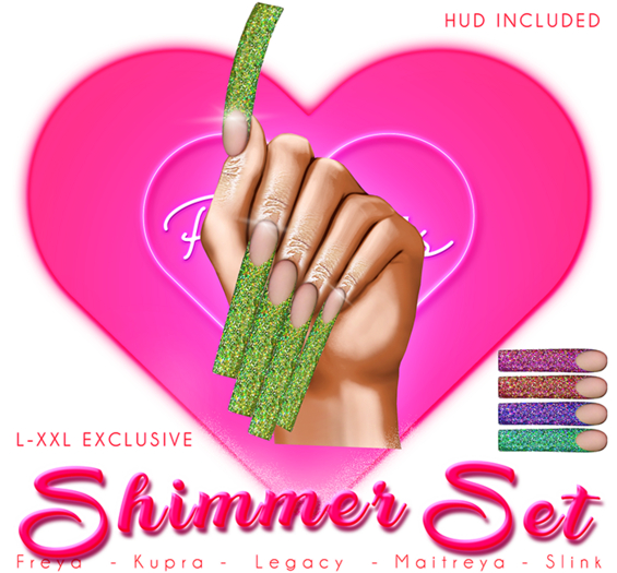 !! Pinky's Nails !! Shimmer Set ' L-XXL Square