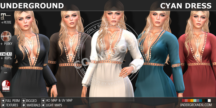 [UG MESH] CYAN DRESS - FULL PERM