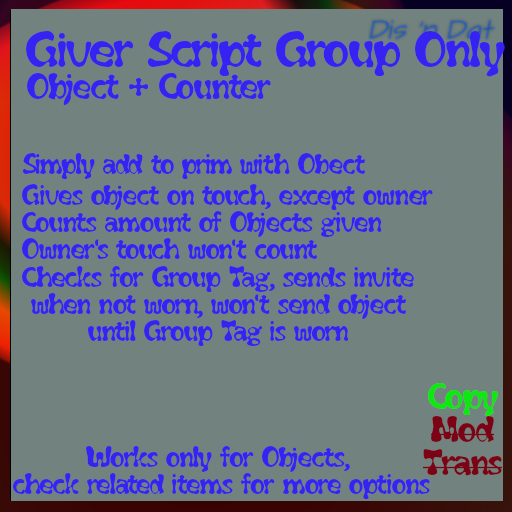 Group Only - Item Giver & group invite & counter
