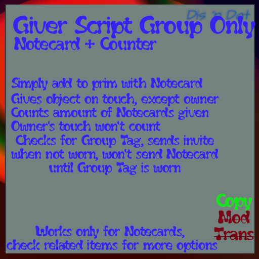 Group Only - Notecard giver & group invite & counter