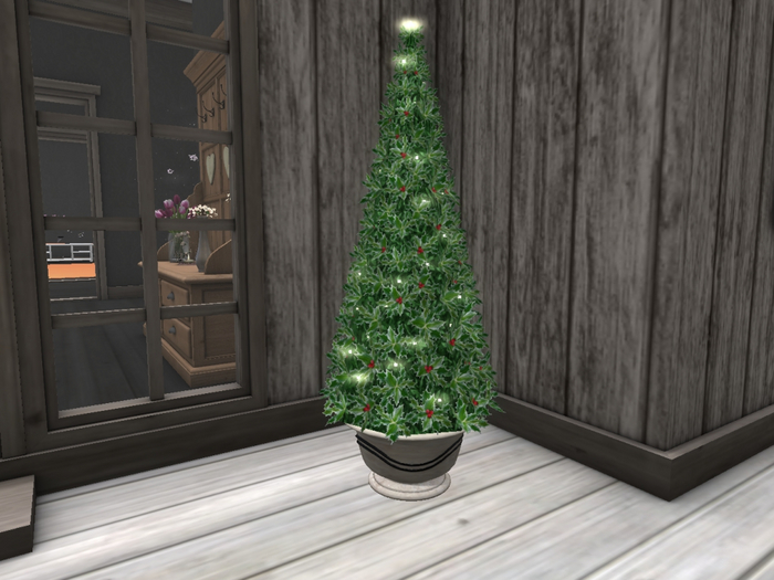 Holly Tree Cone - w/ Lights 