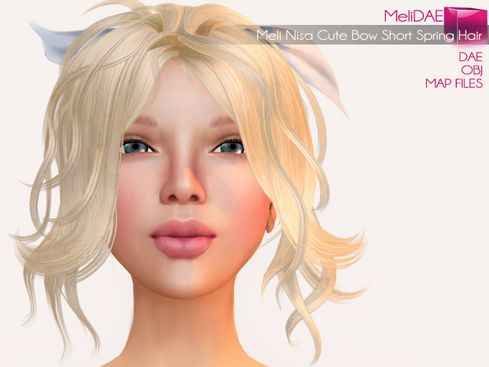 Dae, Obj, FBX, And Texture Files Nisa Cute Bow Short Spring Hair - None Rigged